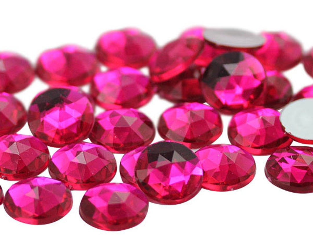 Pink Fuchsia Magenta Flat Back Round Acrylic Rhinestones Plastic Circle ...