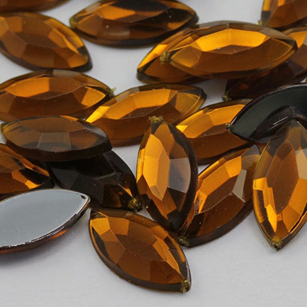 15x7mm Brown Smokey Topaz Navette Flat Back Acrylic Rhinestones Marquise Crafts Eye Costume Embelishments Jewels Cosplay Plastic Gems 40PCS