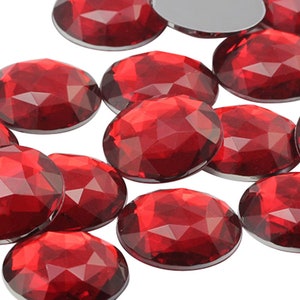 Red Ruby H103 Platte achterkant ronde acrylsteentjes Plastic cirkel Edelstenen Kostuum maken Cosplay juwelen Versieringen Sieraden maken 11 maten