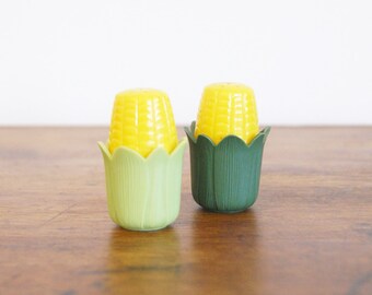 Vintage Corn on the Cob Plastic Resin Salt & Pepper Shaker Set