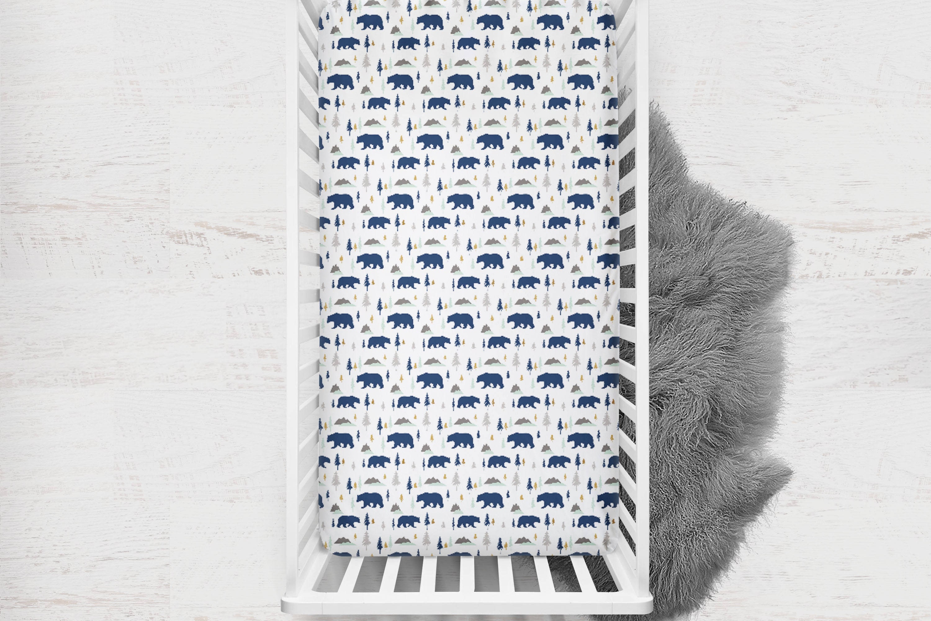 Mountain Bear Crib Sheet Fitted Crib Sheet Bear Modern Etsy
