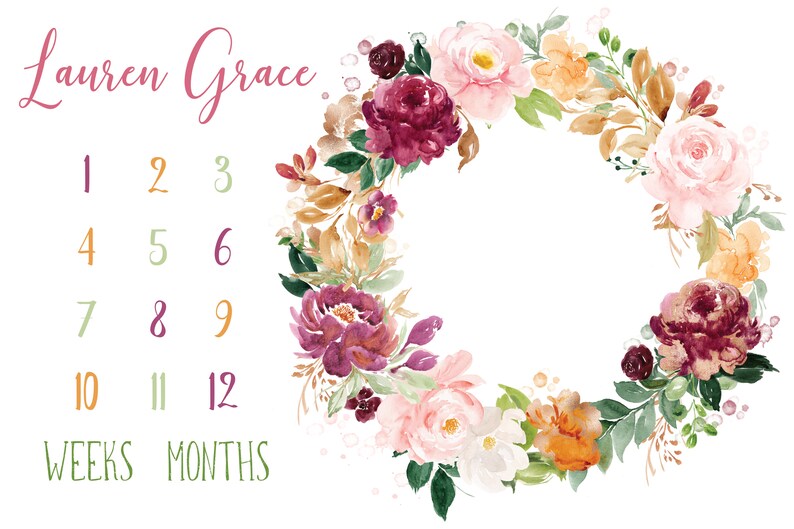 Baby Milestone Blanket Growth Blanket Milestone Blanket Saffron Floral Pink Saffron Monthly Milestone Blanket Newborn Photo Prop