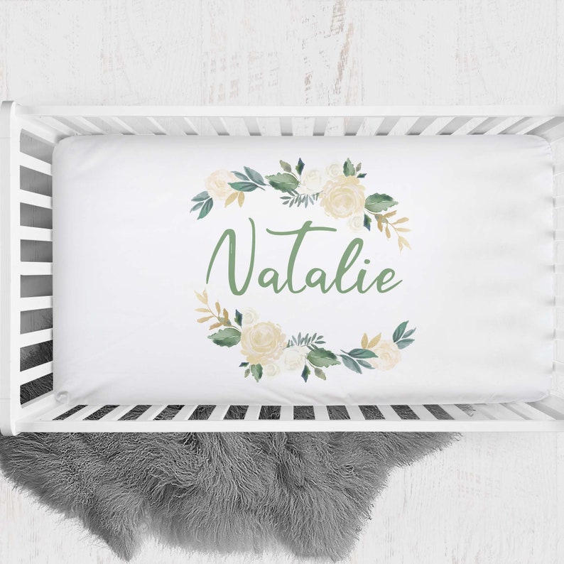 Minky Baby Bedding Personalized Bedding Name Fitted Sheet Girl Crib Sheet Crib Sheet Ivory Floral Wreath Personalized Cream Crib Sheet