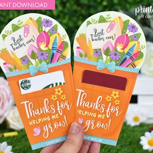 Carte cadeau de remerciement imprimable | Titulaire de la carte-cadeau Cadeau pour enseignant | Cadeau de remerciement pour les enseignants | Conception florale d'appréciation des employés