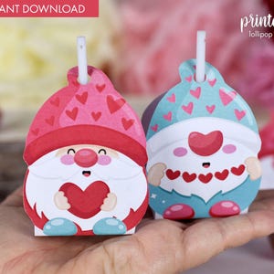 Kids Valentines Printable Lollipop Labels | Class Mates Gift | Valentines Day Lolly Tag | Classroom Favor | Lollipop Holder | Gnome