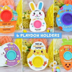 Paquete de 6 tarjetas de regalo imprimibles con plastilina para Pascua, regalos de Pascua para la clase, obsequios sin dulces, obsequios pequeños para el aula de Pascua para niños