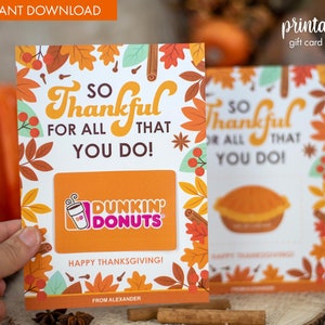 Thanksgiving Gift Card Holder Appreciation Gift | Printable Thankful Card Holder | Teacher Gift | Employee Gift | Thanksgiving Gift