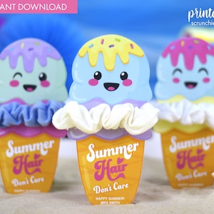 Printable Scrunchie Holder For Kids Ice Cream Design | Class Mates Gift |  Student Gift | Classroom Favor | End of Term Gift Non Candy Gift