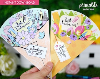 Printable Teacher Appreciation Card: Flower Bouquet, Color-In (PDF)