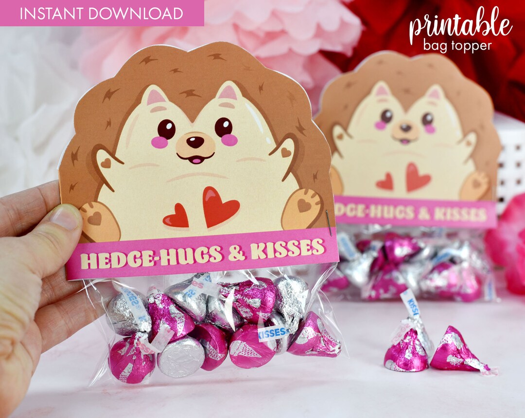 Printable Valentines Hedgehog Bag Topper Class Mates Gift Small Gift ...