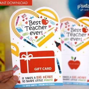 Suporte para cartão de presente de agradecimento ao professor para impressão | Cartão de agradecimento personalizado do professor | Cartão de agradecimento do professor para impressão | Coração