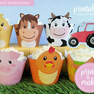 Farm Party Cupcake Wrappers | Printable Farm Birthday Party Cupcake Wrappers | Farm Animals Cake Decoration | Digital Download | Farm PDFs