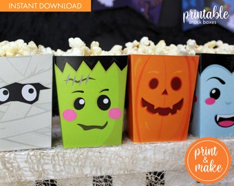 Halloween Character Snack Boxes: Printable Party Favors (PDF)