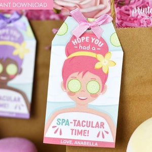 Etichetta regalo stampabile per festa di compleanno Spa / Etichetta bomboniera personalizzata / Etichetta bomboniera Spa / Etichetta borsa festa per bambini / Etichetta borsa bottino Festa coccola