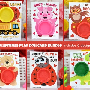 Carte-cadeau de la Saint-Valentin en pâte à modeler | Cadeau imprimable pour camarades de classe | Cadeau autre qu'un bonbon | Petit cadeau à faire soi-même avec de la pâte à modeler | Lot de 6 modèles