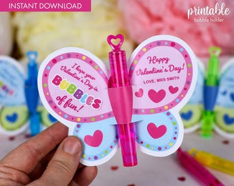 Butterfly Valentines Bubble Wand Tags: Printable Classroom Gift (PDF)