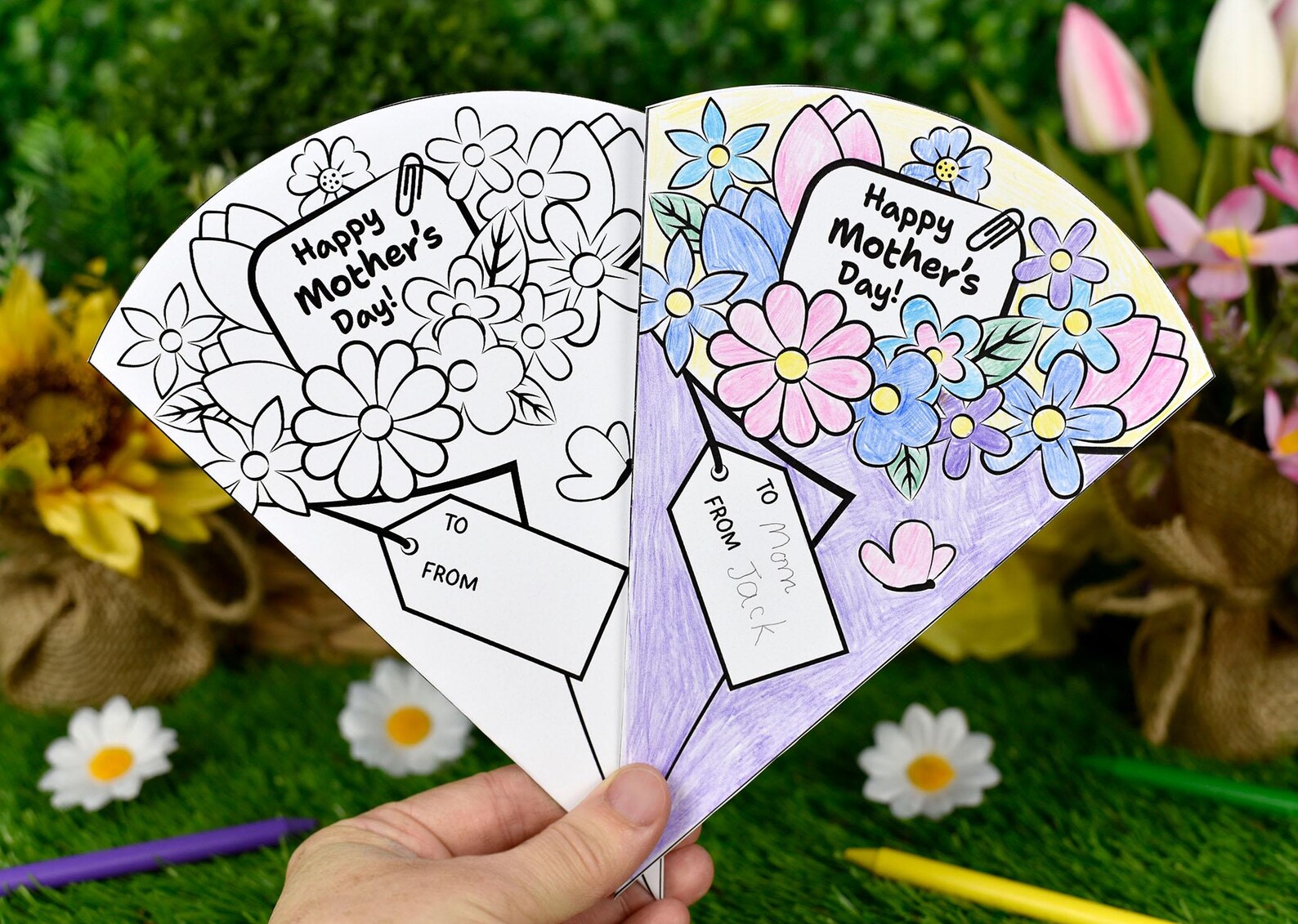 Printable Mother's Day Flower Bouquet Coloring Card (digital Download ...