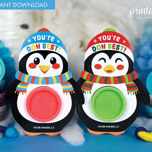Weihnachten Knethaken Halter Pinguin | Printable Ferien-Klasse Geschenke | Nichtsüßigkeitsgeschenk | Kleines Geschenk Pinguin DIY Knete Klassenzimmer Favor