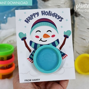 Tarjeta de regalo navideña con plastilina / Regalos imprimibles para las fiestas de la clase Regalo sin dulces / Pequeño obsequio Muñeco de nieve Mini obsequio con plastilina para hacer uno mismo Recuerdo para el aula