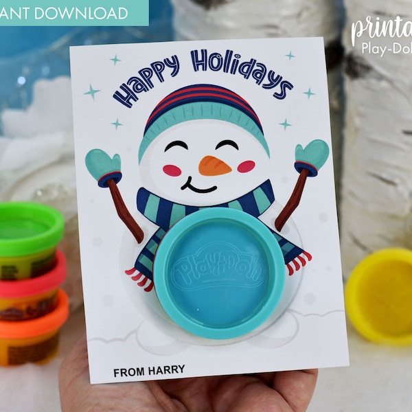 Play Dough Christmas Gift Card | Printable Class Holiday Gifts Non-candy Gift | Small Gift Snowman DIY Play Dough Mini Gift Classroom Favor