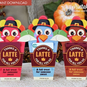Porta biglietti da visita per il caffè a forma di tacchino del Ringraziamento / Porta biglietti da visita stampabili per il caffè autunnale / Regalo per insegnanti / Regalo per dipendenti / Custodia per biglietti da visita del Ringraziamento