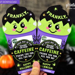 Halloween Kaffee Kartenhalter | Geschenk für Lehrer | Lustiges Halloween-Geschenk für Lehrer | Sofortdownload | Frankenstein