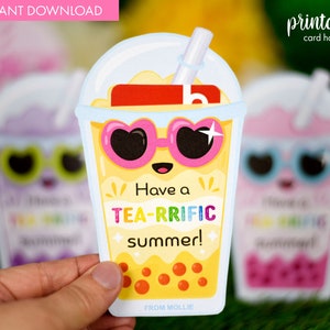 Suporte para cartão de presente de agradecimento ao professor para impressão | cartões de agradecimentos personalizados do professor | Bubble Tea Presente de fim de mandato | Presente de verão