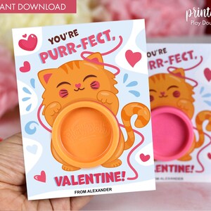 Carte-cadeau de la Saint-Valentin en pâte à modeler | Cadeaux imprimables pour la Saint-Valentin | Cadeau autre qu'un bonbon | Petit cadeau design chat | La faveur des camarades de classe