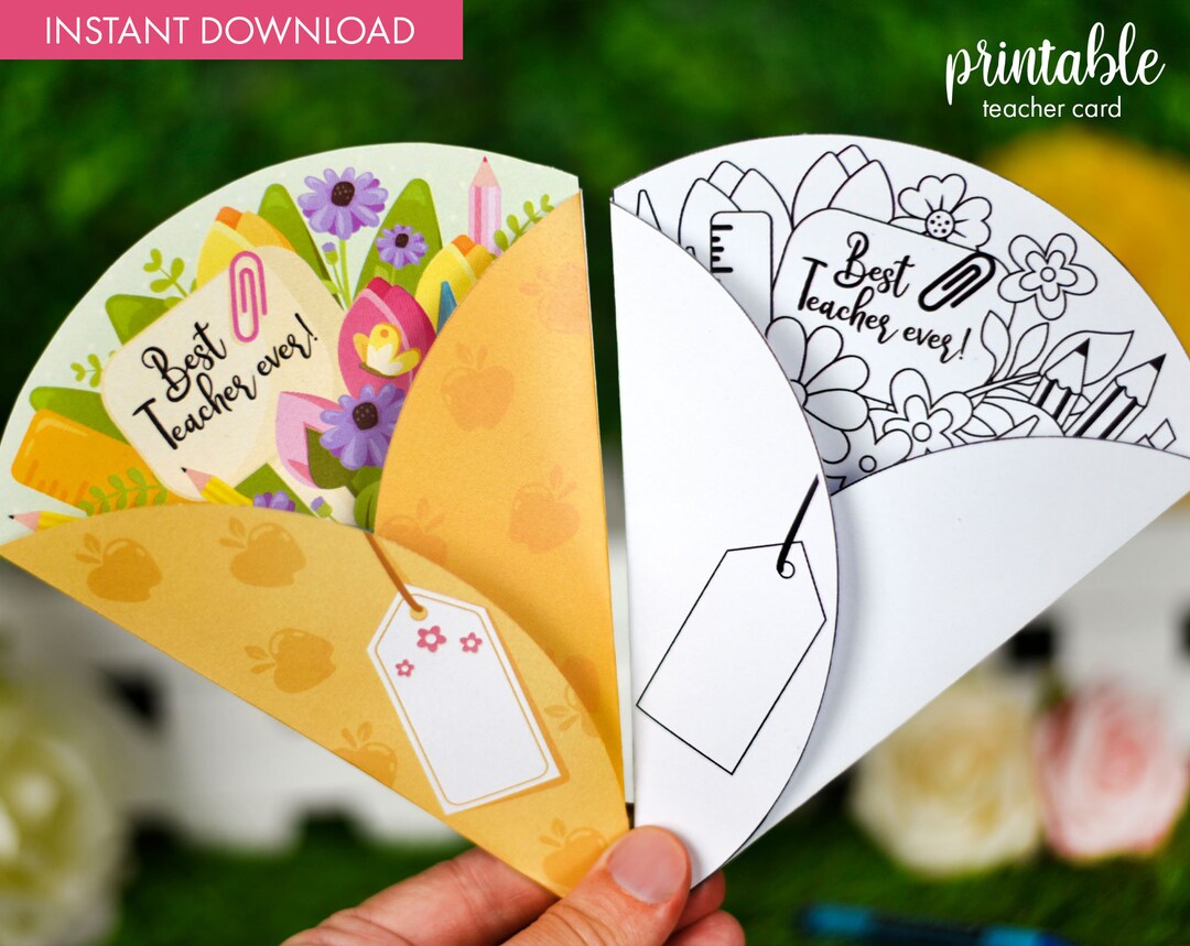 Printable Teacher Appreciation Card Flower Bouquet Color and BW Color ...