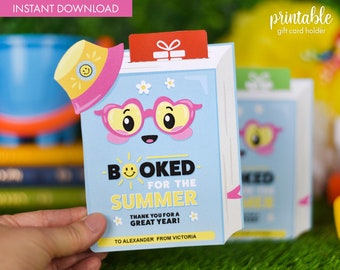 Printable Teacher Appreciation Gift Card Holder | Personalized Teacher Summer Thank You Card | Book Gift Card Holder Teacher Appreciation