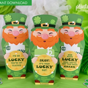 Portatarjetas de café para el día de San Patricio / Portatarjetas de regalo imprimible / Regalo para maestros del día de San Patricio / Regalo para empleados / Regalo para compañeros de trabajo / Duende