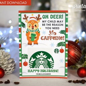Portatarjetas de café navideño imprimible / Regalo novedoso de agradecimiento para maestros / Regalo divertido de Navidad para maestros / Descarga instantánea Oh Deer