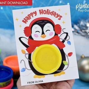 Knet-Weihnachtsgeschenk-Karte | Printable Class Weihnachtsgeschenke | Nicht-Süßigkeiten Geschenk Kleines Geschenk Pinguin DIY Knete Mini Geschenk Klassenzimmer Gunst