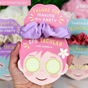 Printable Scrunchie Halter Spa Mitbringsel | Verwöhn-Party | Pyjama Party | Mädchen-Geburtstag-Gastgeschenk | Scrunchie Halter | Party Taschenfüller