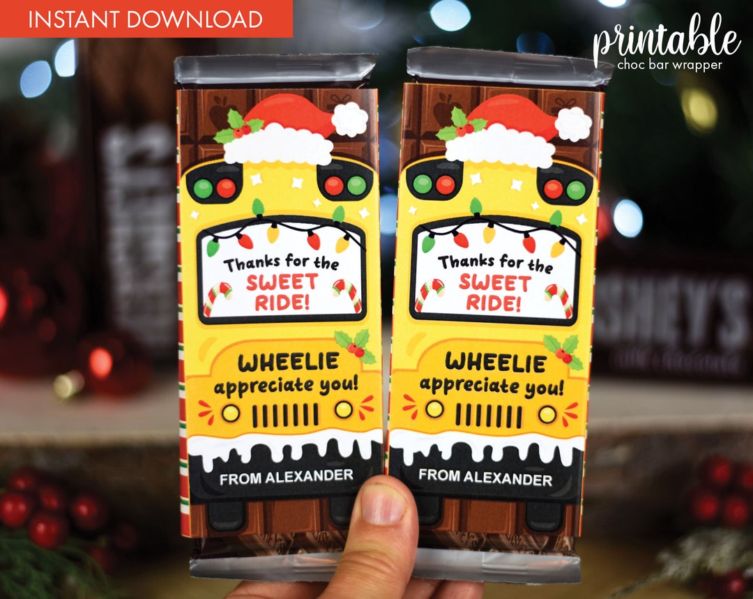 Christmas Bus Driver Gift Candy Bar Wrapper Printable Christmas ...