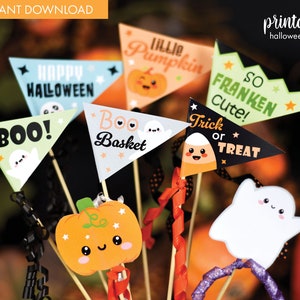 Printable Halloween Pennant Flags | Kids Boo Basket Flag | Halloween Flags | 1st Halloween | Kids Halloween Party | Flag Printables BG