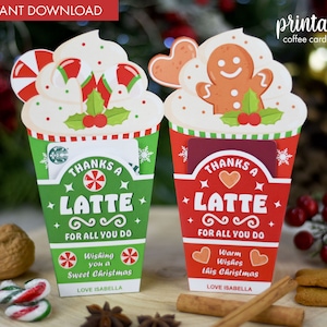 Portatarjetas de café navideño / Portatarjetas de café con leche navideño imprimible / Regalo para maestros / Regalo para empleados / Funda para tarjeta de regalo