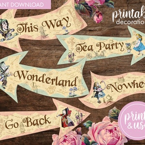 ALICE IN WONDERLAND Party Signs, Alice in Wonderland Arrows, Alice