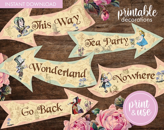 Printable Vintage Alice in Wonderland Party Arrow Signs | Alice in ...