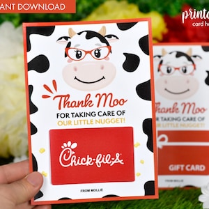 Suporte para cartão de presente de agradecimento ao professor para impressão | Projeto de vaca | cartões de agradecimentos personalizados do professor | Design de pequena pepita