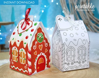 Printable Christmas Gingerbread House Gift Box (PDF Template)
