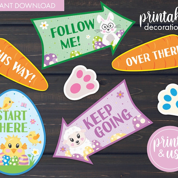 Printable Easter Egg Hunt Signs | Easter Decorations | Digital Download | Signs for Easter Egg Hunt | PDF | Instant Download | Easter Decor