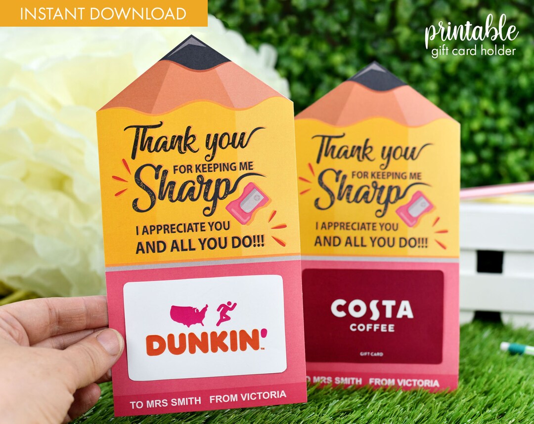 Printable Teacher Appreciation Gift Card Holder | Personalized Teacher ...