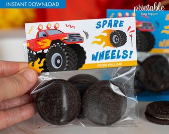 Monster Truck Party Favor Tag: Printable Birthday Bag Topper (PDF Download))
