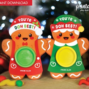 Kerstdeeghouder peperkoek | Afdrukbare cadeaus voor de feestdagen | Cadeau zonder snoep | Klein cadeautje peperkoek speeldeeg voor de klas