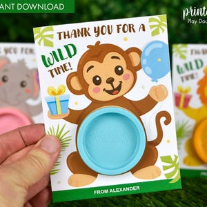 Printable Jungle Animals Birthday Party Play Dough Gift Card Favor | Non-candy Party Loot Bag Filler | Safari Party Favor Play Dough Holder