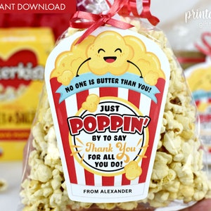 Cadeau imprimable pour enseignants | Étiquette-cadeau de remerciement personnalisée pour enseignant | Carte de remerciement pour enseignant imprimable | Conception de pop-corn