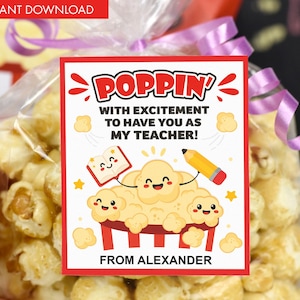 Printable Back To School Popcorn Tag | Teacher Gift | Classroom Gift | Back to School Favor Tag for Teacher | Treat Tag | Popcorn Gift Tag