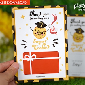 Suporte para cartão de presente de agradecimento ao professor para impressão | Cartão de agradecimento personalizado do professor | Cartão de agradecimento do professor para impressão | Biscoito esperto