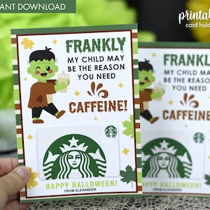 Porte-cartes Halloween Coffee à imprimer | Cadeau de remerciement pour enseignant | Cadeau d'Halloween drôle pour professeur | Téléchargement instantané | Monstre